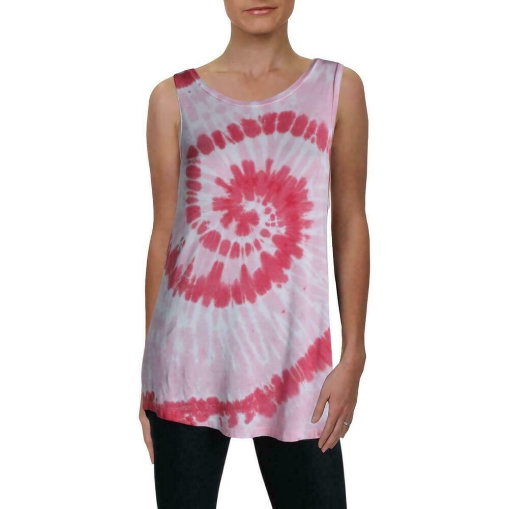 Aqua Tie Dye Tank Top Size L Hi Low Sleeveless Spiral Rayon Blend Pink  B9